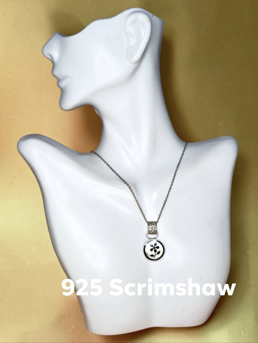 Vintage Sterling Silver Scrimshaw Flower Pendant Necklace Italian Chain